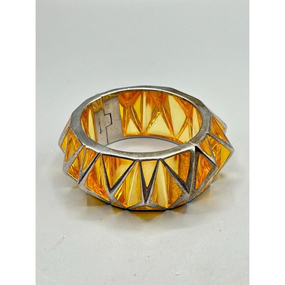 Hard To Find Angelique De Paris Pyramid Bangle Hinged Sterling Silver Lucite - Picture 2 of 11